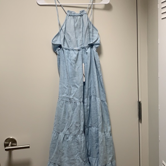 Zara Blue Linen Blend Midi Dress Cross Back Small - Picture 8 of 10